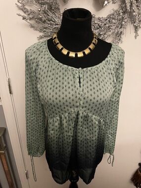 princess vera wang Green Ombre Printed Peasant Tunic